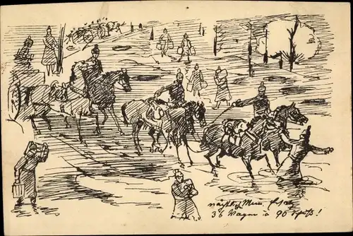 Künstler Ak Deutsche Soldaten auf dem Marsch, Pferde, I WK