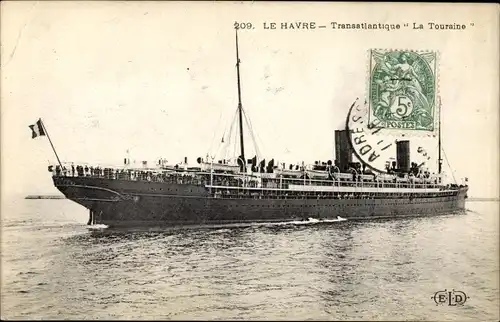 Ak Le Havre Seine Maritime, Dampfschiff La Touraine, CGT, French Line