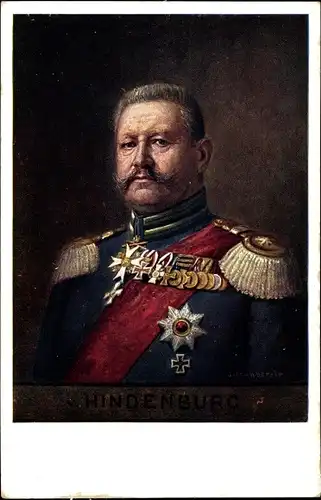 Künstler Ak Generalfeldmarschall Paul von Hindenburg, Portrait, Uniform, Orden