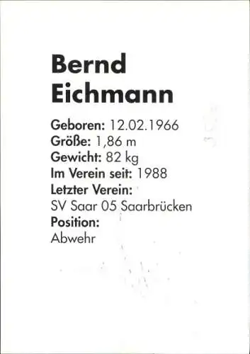 Autogrammkarte Fußballer Bernd Eichmann, 1. FC Saarbrücken
