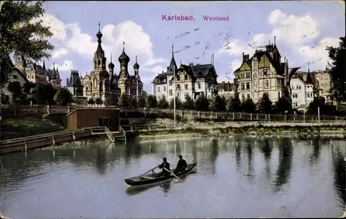 Ak Karlovy Vary Karlsbad Stadt, Westend, Ruderboot