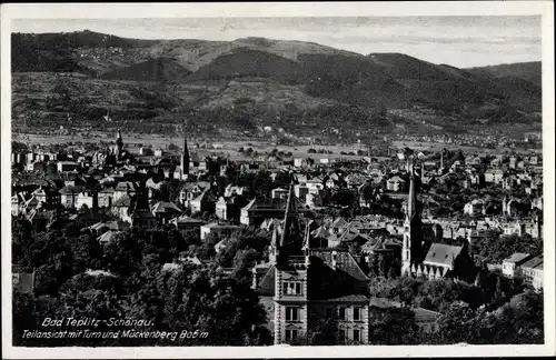 Ak Teplice Šanov Teplitz Schönau Region Aussig, Blick auf den Ort, Turm, Mückenberg