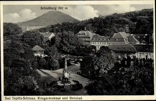 Ak Teplice Šanov Teplitz Schönau Region Aussig, Kriegerdenkmal, Steinbad, Schlossberg