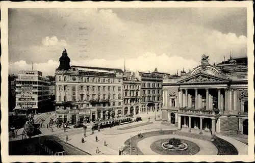 Ak Brno Brünn Region Südmähren Tschechien, Straßenbahn am Theaterplatz, Divadlo, Landestheater