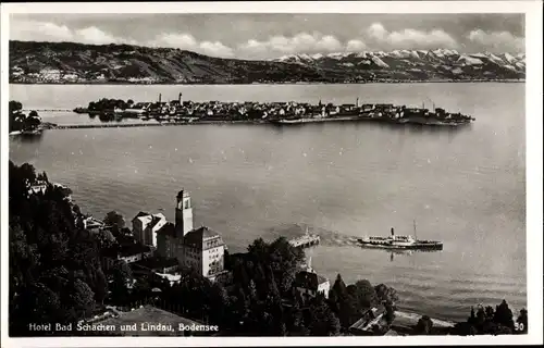 Ak Lindau am Bodensee Schwaben, Hotel Bad Schachen, Dampfer