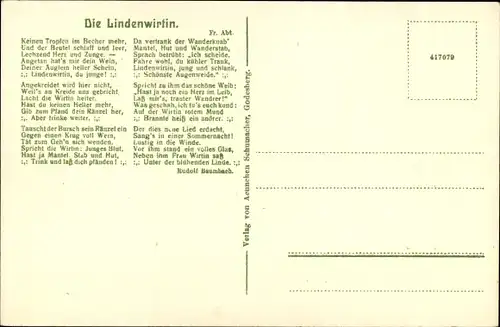 Ak Godesberg Bonn am Rhein, Aennchen-Heim, Linden am Fuße der Godesburg, Gedicht Die Lindenwirtin