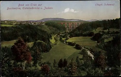 Ak Jocketa Pöhl Vogtland, Barthmühle, Elstertalbrücke, Blick von Trieb 