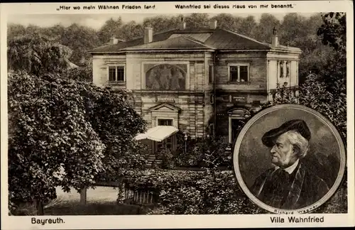 Ak Bayreuth in Oberfranken, Villa Wahnfried, Portrait Richard Wagner