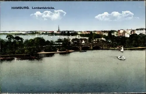 Ak Hamburg Altstadt, Flusspartie mit Blick auf die Lombardsbrücke