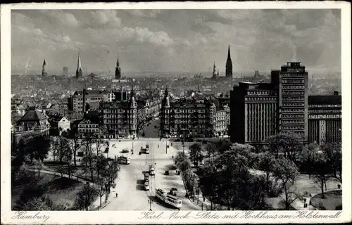 Ak Hamburg, Karl Muck Platz, Holstenwall, D.H.V. Hochhaus, Teilansicht, Kirchtürme, Vogelschau