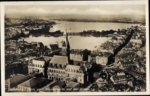 Ak Hamburg Altstadt, Blick vom Nicolaiturm auf die Alster