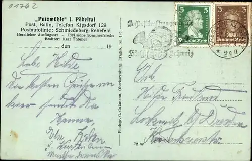 Ak Oberpöbel Dippoldiswalde, Gaststätte Fremdenhof Putzmühle