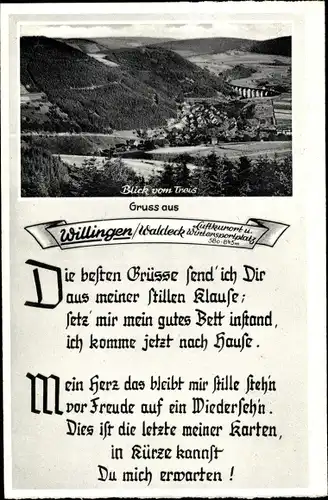 Ak Willingen Upland in Hessen, Blick vom Treis auf den Ort und die Umgebung, Gedicht