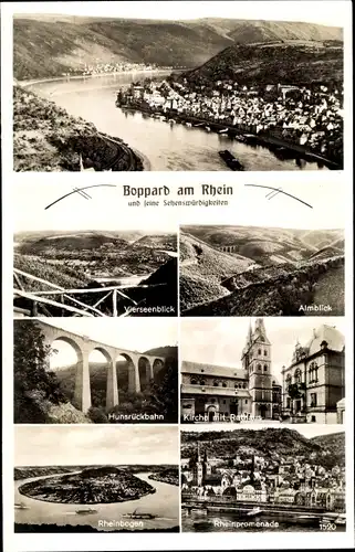 Ak Boppard am Rhein, Gesamtansicht, Vierseenblick, Kirche, Rathaus, Hunsrückbahn