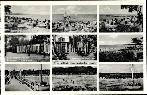 Ak Ostseebad Timmendorfer Strand, Partie am Strand, Anleger, Trinkbrunnen