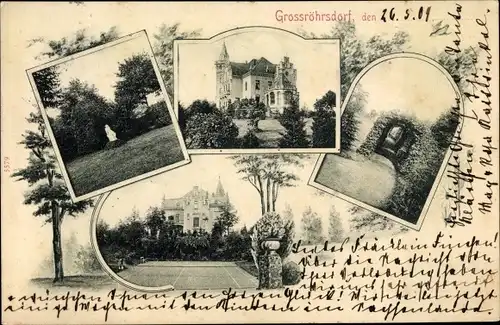Ak Großröhrsdorf in Sachsen, Schloss, Parkpartie, Plastik, Tennisplatz
