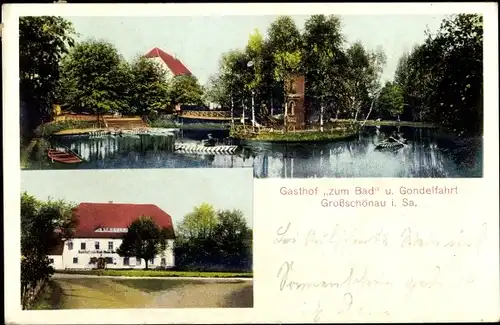 Ak Großschönau in Sachsen, Gasthof Zum Bad, Gondelfahrt, Ruderboote