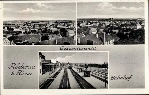 Ak Röderau Zeithain in Sachsen, Bahnhof, Gleisseite, Totalansicht der Ortschaft