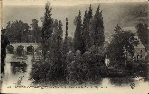 Ak Clécy Calvados, Le Moulin, Le Pont du Vey