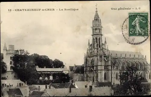 Ak Chateauneuf sur Cher, La Basilique, Vue generale