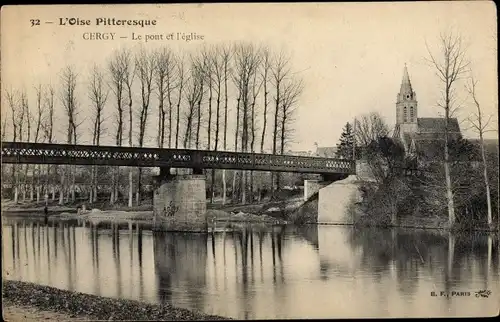 Ak Cergy Val d´Oise, Le pont, L'Eglise