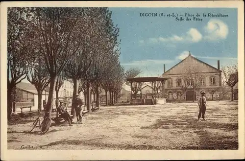 Ak Digoin Saône et Loire, Place de la République, Salle des Fêtes