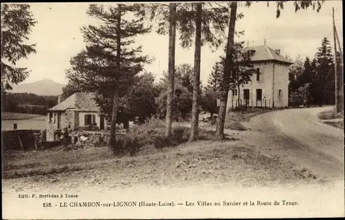 Ak Le Chambon sur Lignon Haute Loire, Les Villas au Sarzier et la Route de Tence