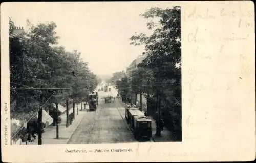 Ak Courbevoie Hauts de Seine, Pont de Courbevoie, Straßenbahnen