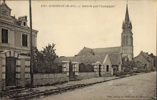 Ak Contigné Les Hauts d’Anjou Maine et Loire, Arrivée par Champigné, Église