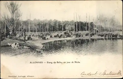 Ak Allonnes Maine et Loire, Etang du Bellay un jour de Peche