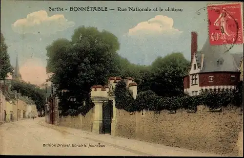 Ak Bonnétable Sarthe, Rue Nationale et le chateau