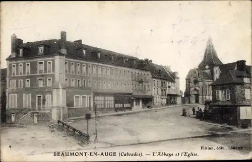 Ak Beaumont en Auge Calvados, L'Abbaye et l'Eglise