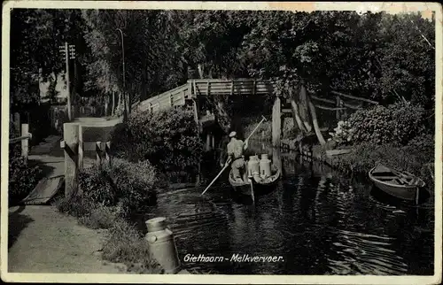 Ak Giethoorn Overijssel Niederlande, Melkvervoer, Ruderpartie, Transport, Milch