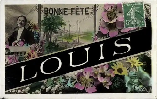 Buchstaben Ak Louis, Bonne Fete, Blumen