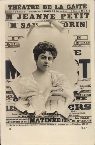 Zeitungs Ak Paris, Theatre de la Gaite, Opernsängerin Jeanne Petit, Portrait