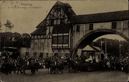 Ak Hamburg Mitte St. Pauli, Festzug, 16. Deutsches Bundesschießen 1909, Dannenberg mit Volkstypen