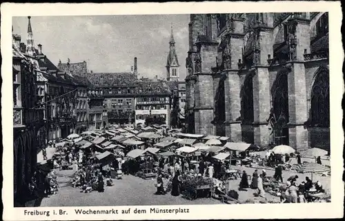 Ak Freiburg im Breisgau, Wochenmarkt auf dem Münsterplatz