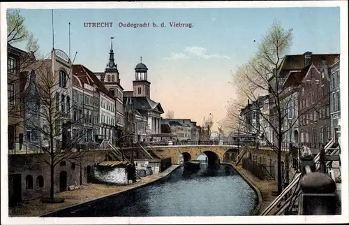 Ak Utrecht Niederlande, Oudegracht b.d. Viebrug