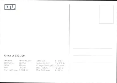 Ak Deutsches Passagierflugzeug, LTU, Airbus A 330 300