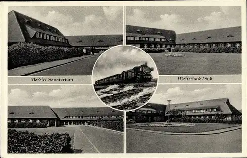 Ak Westerland auf Sylt, Nordsee Sanatorium, Dampflokomotive