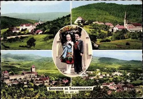 Ak Thannenkirch Haut Rhin, Kinder in Tracht, Panorama vom Ort