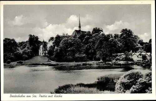 Ak Bordesholm in Schleswig Holstein, Blick übers Wasser auf die Kirche