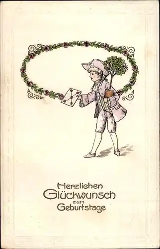 Präge Litho Glückwunsch Geburtstag, Mann mit Rosenstock und Brief