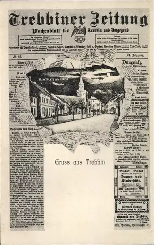 Zeitungs Ak Trebbin Kreis Teltow Fläming, Trebbiner Zeitung, Wochenblatt, Nr. 45, 24.Jahrgang, Markt