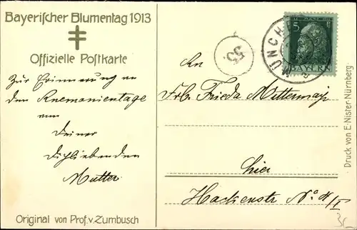 Künstler Ak Zumbusch, Ludwig von, Bayerischer Blumentag 1913, Junge mit Mohnblüte