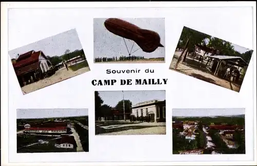 Ak Mailly le Camp Aube, Ballon captif d'observation appelé Saucisse, Vue générale