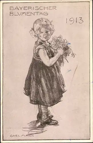 Ganzsachen Künstler Ak Marr, Carl, Bayerischer Blumentag 1913, Mädchen mit Blumen