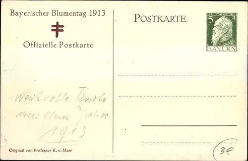 Ganzsachen Künstler Ak Marr, Carl, Bayerischer Blumentag 1913, Mädchen mit Blumen