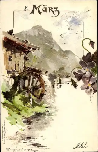 Künstler Litho Guggenberger, Thomas, Allegorie, März, Wassermühle