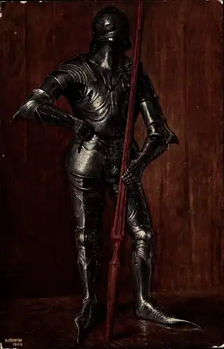 Künstler Ak Heidrich, K., Ritter in gotischer Rüstung, 15. Jahrhundert, Ackermann 1813